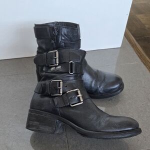 Sleek Black Triple Buckle Moto Boots